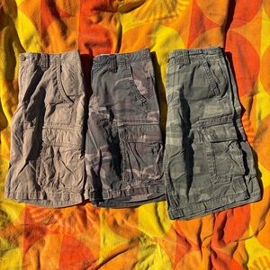 Lot of 3 Cargo Shorts, Old Navy Sz 31 Brown/Green Camo, Charles and A Half Sz 30